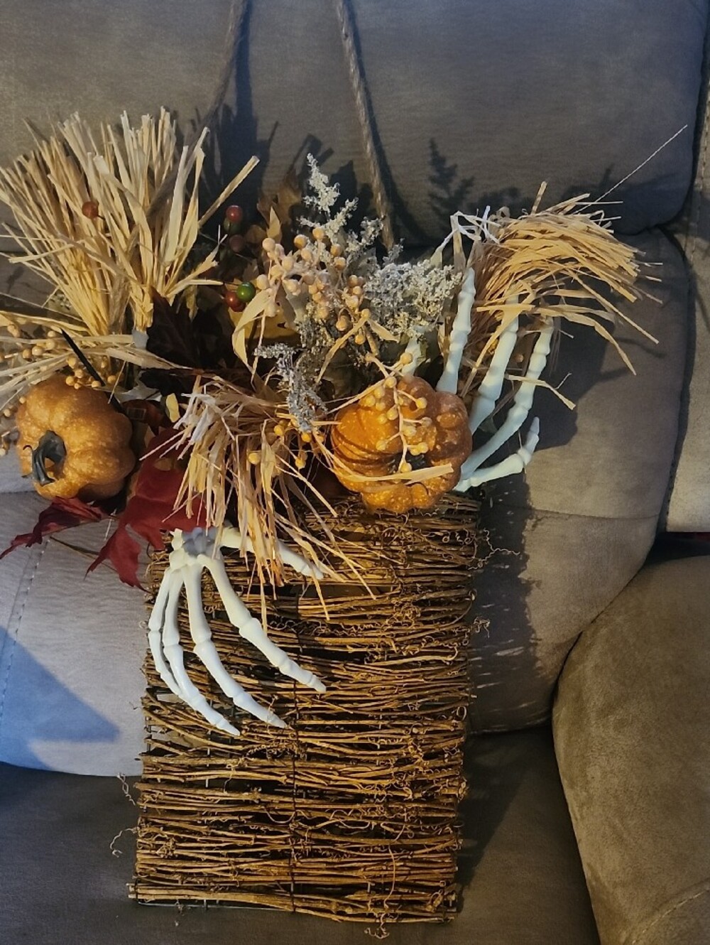Autumn Harvest Pumpkin & Grass Decorative Wreath - Rustic Fall Home Accent - Picture 3 of 3